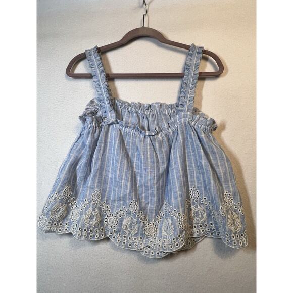 Zara Striped Baby Doll Top Ruffled Embroidered Cami Light Blue White Size Medium - Picture 10 of 11